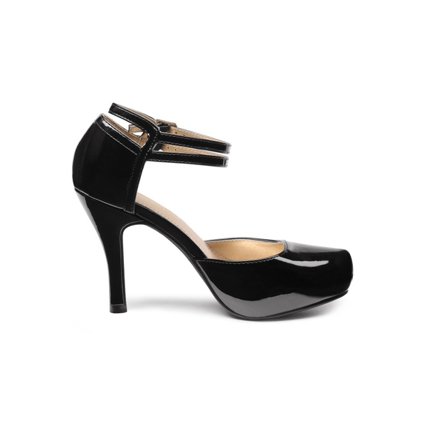Double Ankle Strap Heel Pumps - BLACK PAT - 1